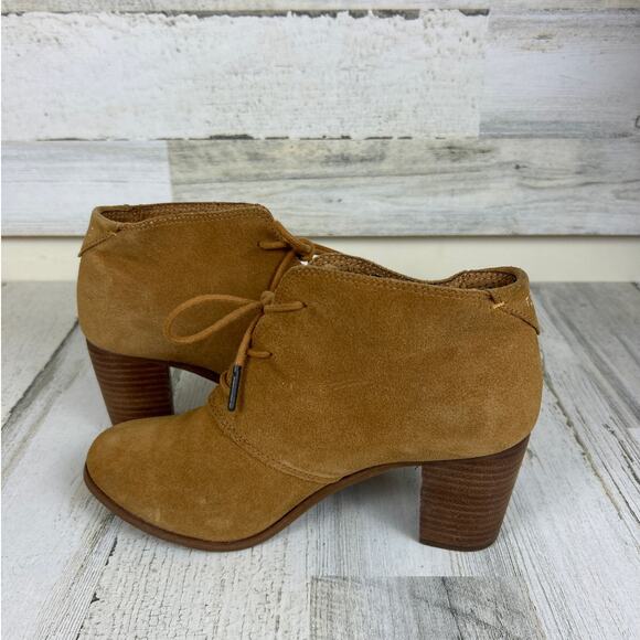 TOMS Women’s 7.5 Lunata Tan Suede Lace-Up Ankle Heeled Booties - Picture 7 of 8